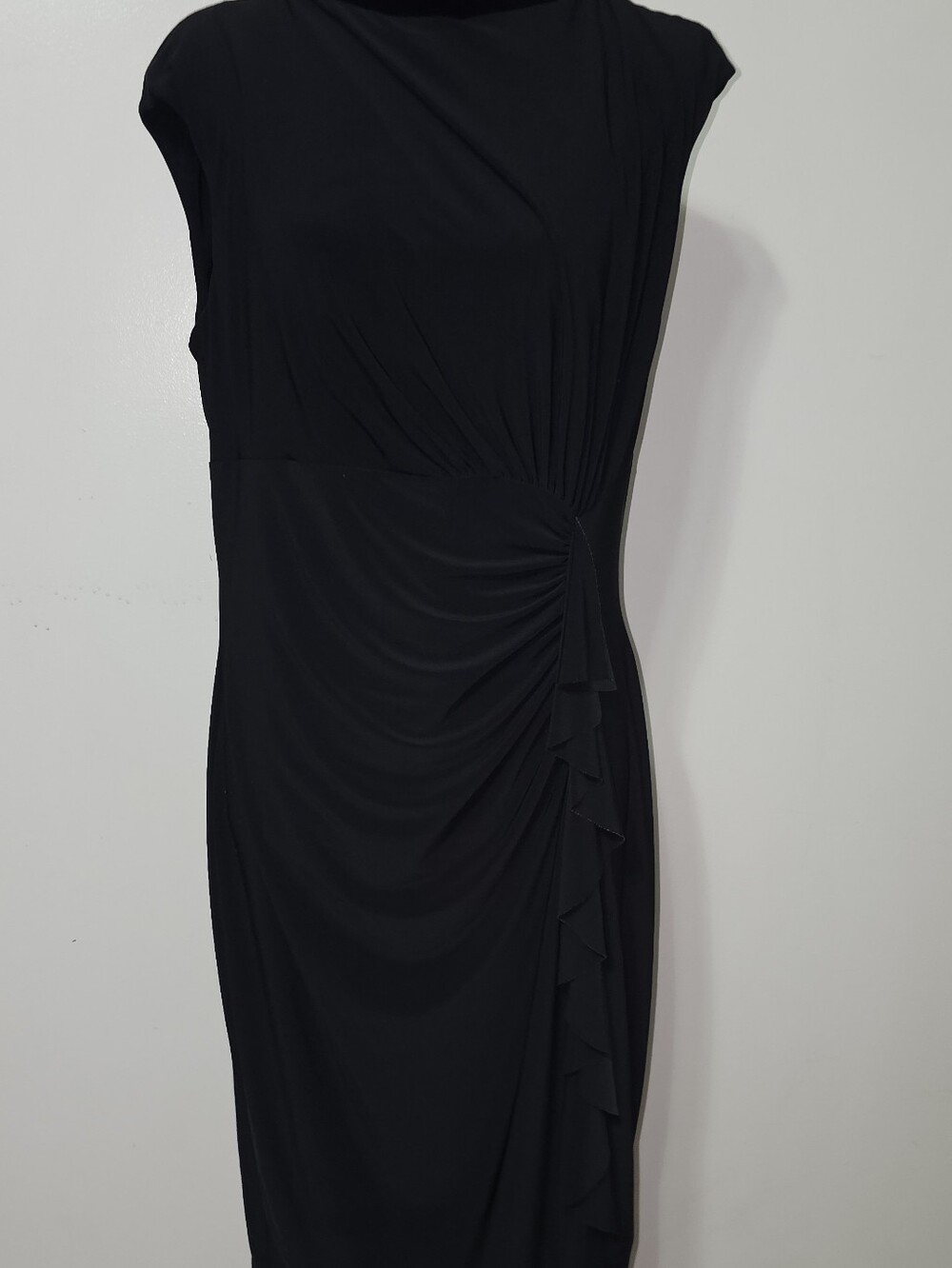 Lauren Ralph Lauren Ruched Side Ruffle Cap Skeeve Midi Sheath Dress Sz14
